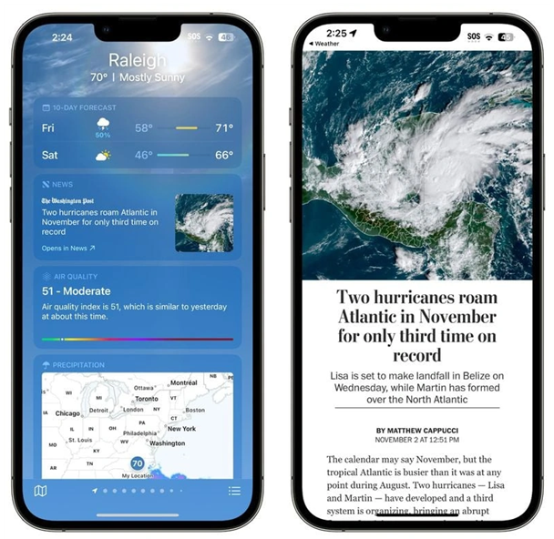 达州苹果14维修分享iPhone 14手机如何看天气时顺带看新闻 