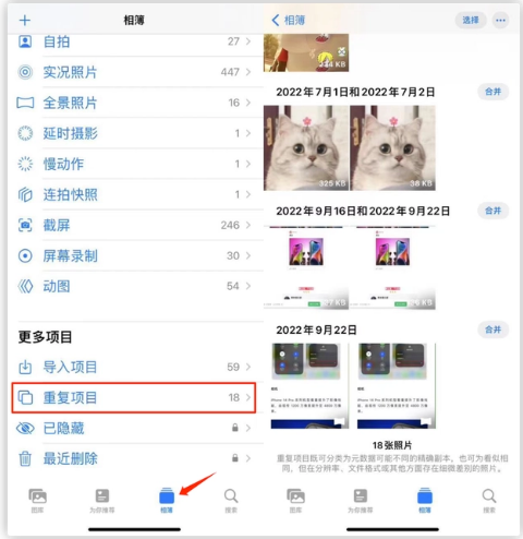 达州苹果手机维修分享iOS 16 中相册重复项目功能使用方法 